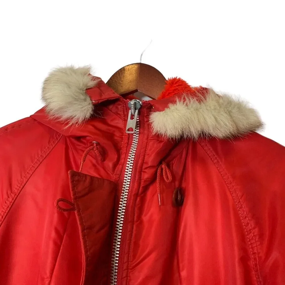 Sears JR Bazaar Puff Jacket Womens Zip & Button Closure Fur/Fleece Hood S 15 VTG